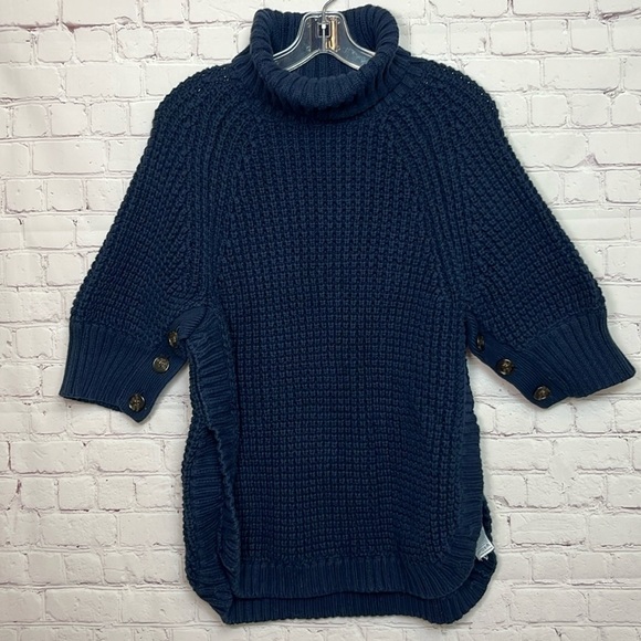 J.Crew Turtleneck Cotton Poncho in Navy - Picture 1 of 13
